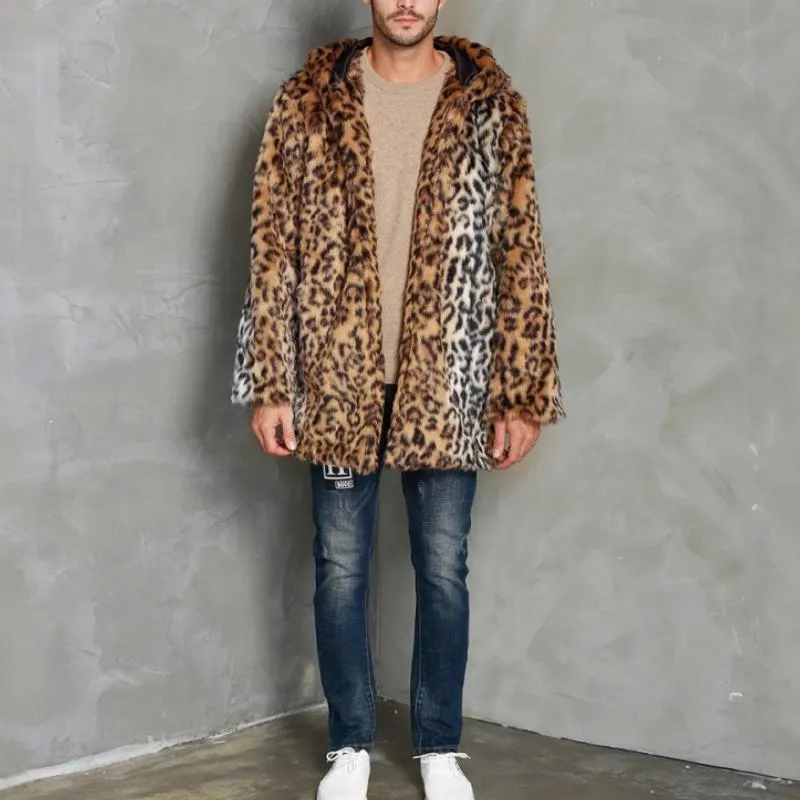 Men's Classic Casual Leopard Print Hooded Plush Faux Fur Coat 90965761K sold by Manly product image thumbnail 3