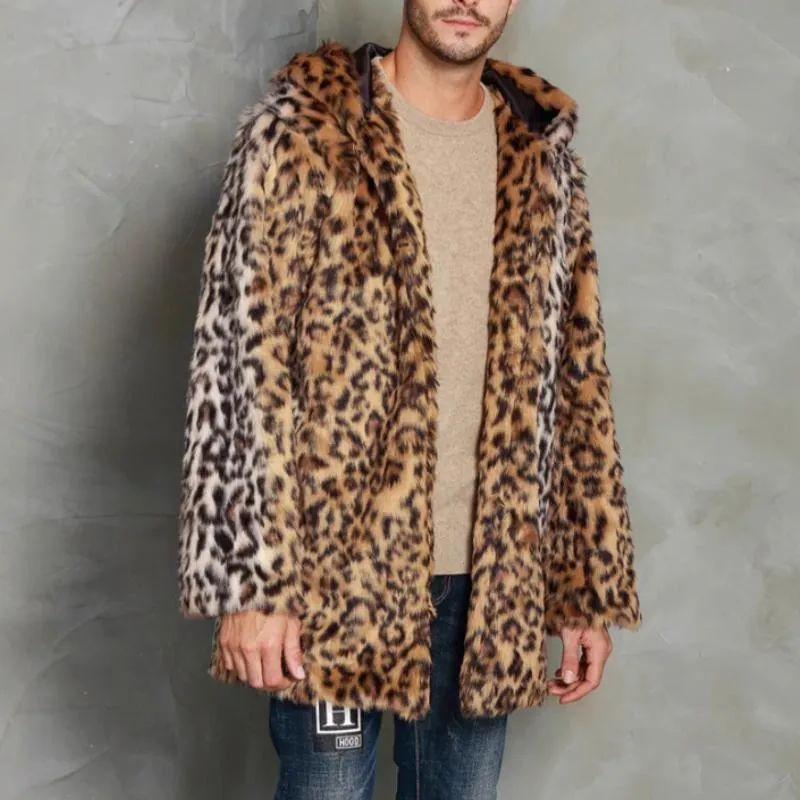 Men's Classic Casual Leopard Print Hooded Plush Faux Fur Coat 90965761K sold by Manly product image thumbnail 2