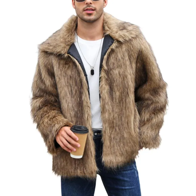 Men's Classic Casual Lapel Short Loose Faux Fur Warm Coat 38913113K sold by Manly