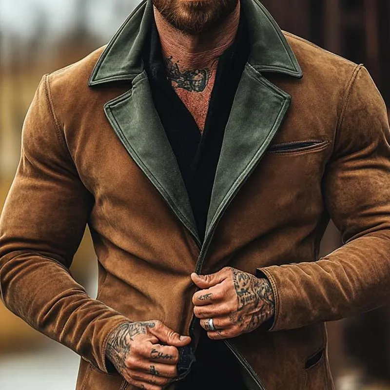 Men's Colorblock Suede Notch Lapel Multi-pocket Single Breasted Blazer Jacket 63548033Z sold by Manly product image thumbnail 3