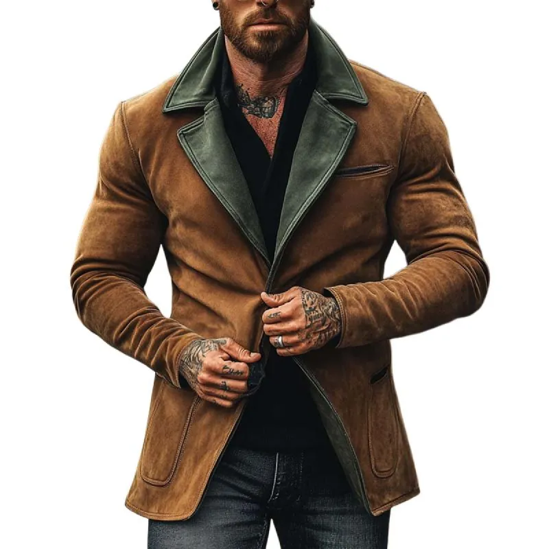 Men's Colorblock Suede Notch Lapel Multi-pocket Single Breasted Blazer Jacket 63548033Z sold by Manly