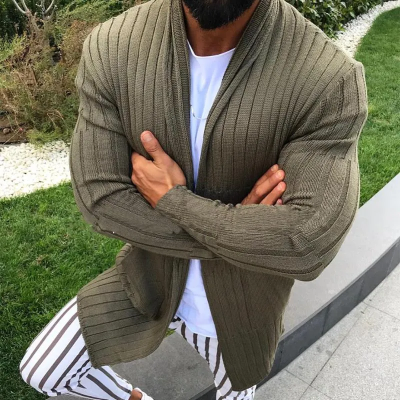 Men's Retro Casual Solid Color Striped Knit Cardigan 39949340TO sold by Manly product image thumbnail 5