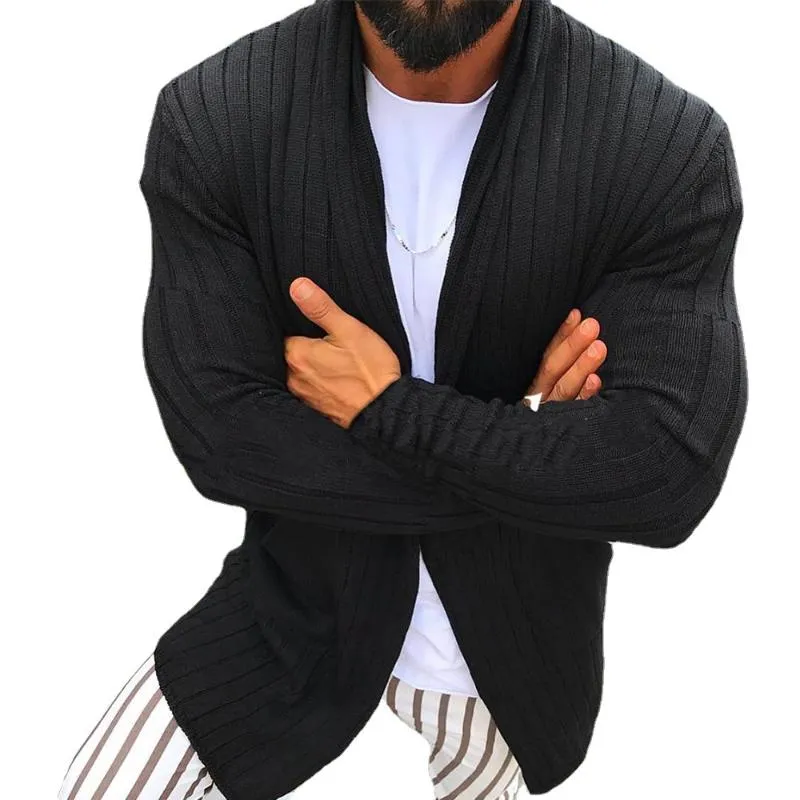 Men's Retro Casual Solid Color Striped Knit Cardigan 39949340TO sold by Manly