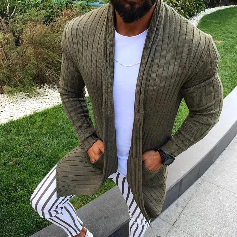 Men's Retro Casual Solid Color Striped Knit Cardigan 39949340TO sold by Manly product image thumbnail 2