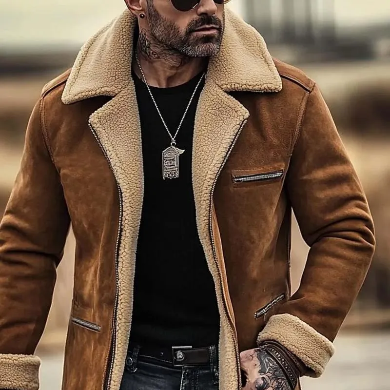 Men's Fleece Suede Lapel Suede Single Breasted Multi-pocket Coat 12243893Z sold by Manly product image thumbnail 3