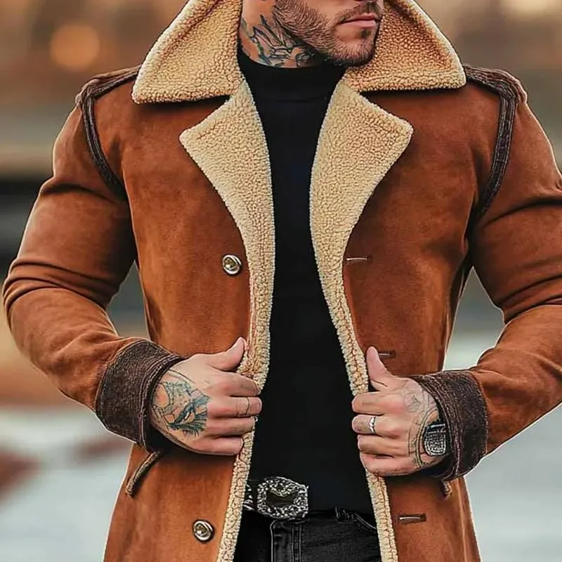 Men's Fleece Suede Lapel Suede Single Breasted Multi-pocket Coat 58985405Z sold by Manly product image thumbnail 3
