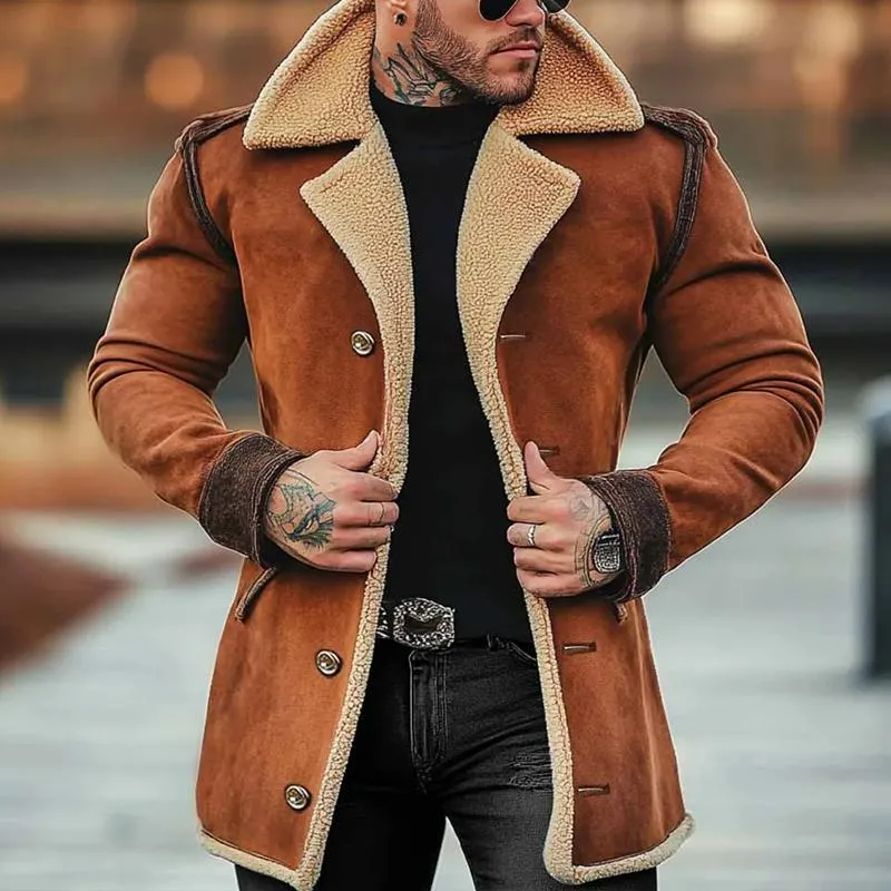 Men's Fleece Suede Lapel Suede Single Breasted Multi-pocket Coat 58985405Z sold by Manly product image thumbnail 2