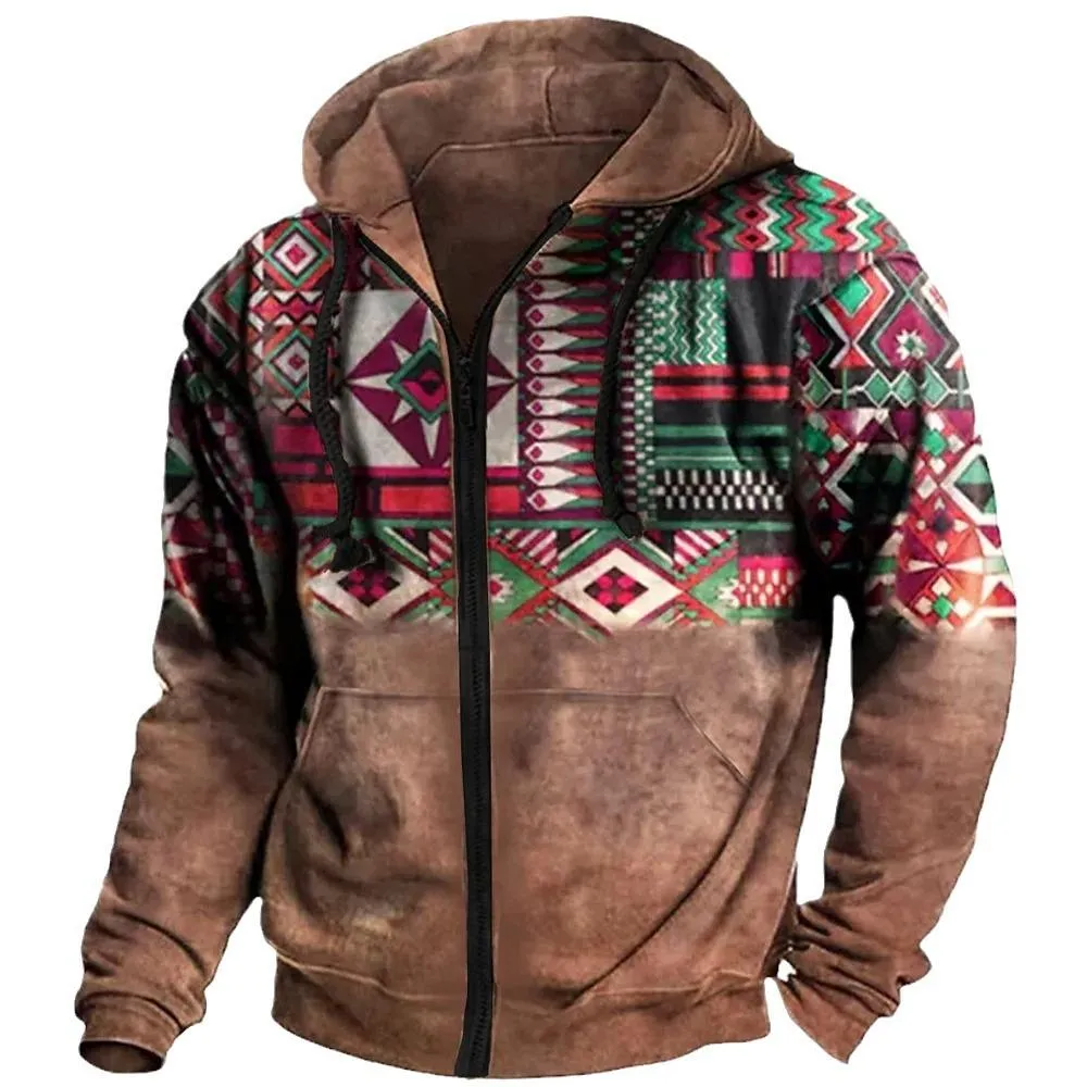 Men's Retro Casual Ethnic Style Geometric Print Zipper Hoodie 60305028TO sold by Manly product image thumbnail 5