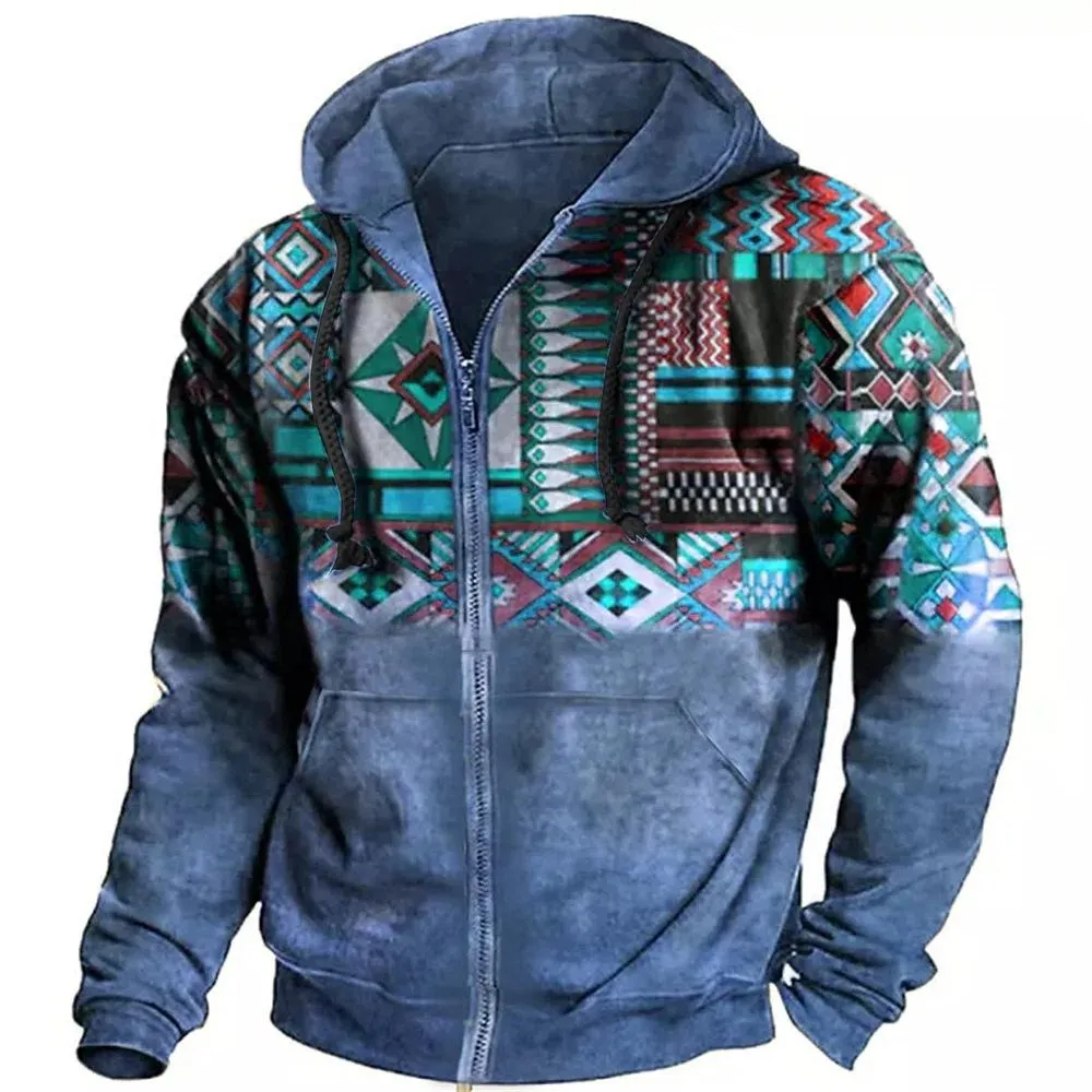 Men's Retro Casual Ethnic Style Geometric Print Zipper Hoodie 60305028TO sold by Manly product image thumbnail 4