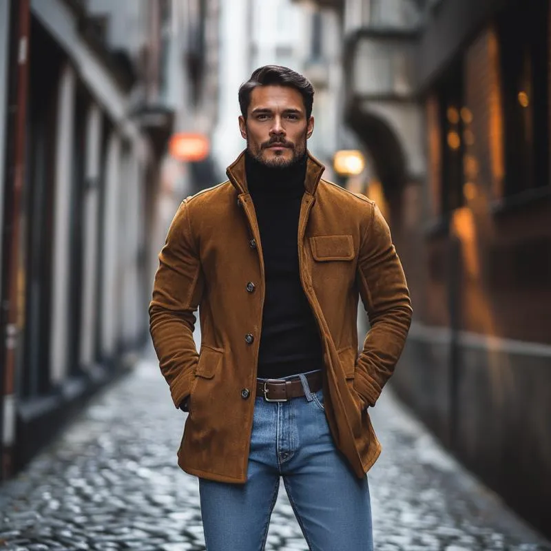 Men's Vintage Lapel Suede Single Breasted Short Coat 49639529M sold by Manly product image thumbnail 3