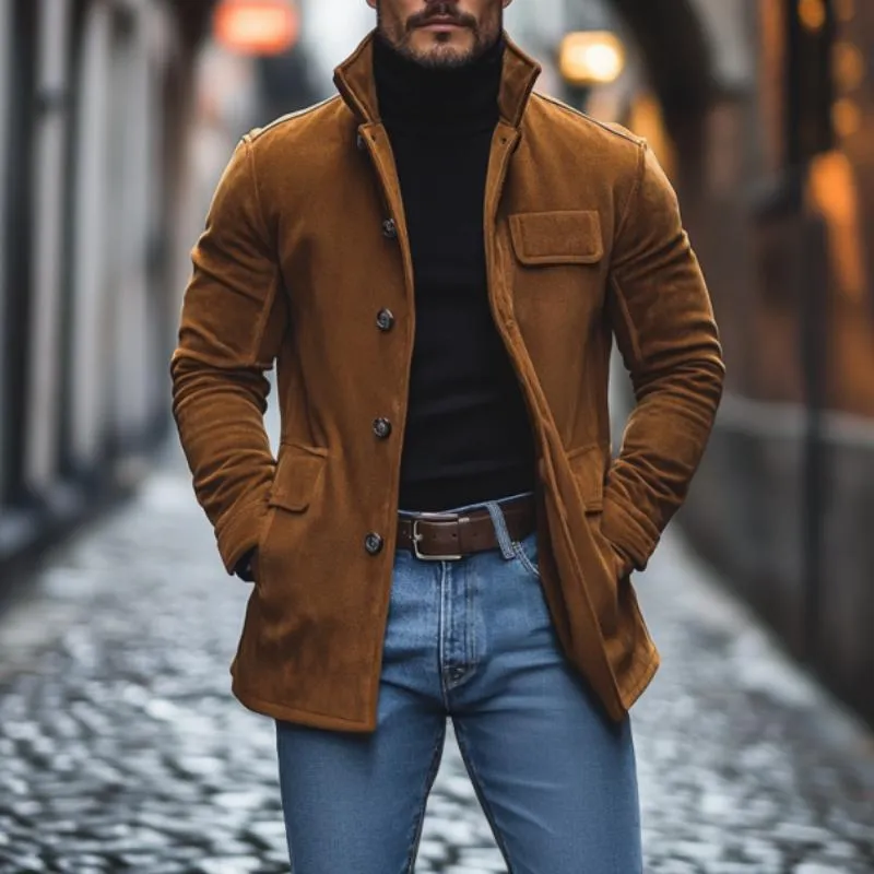 Men's Vintage Lapel Suede Single Breasted Short Coat 49639529M sold by Manly product image thumbnail 2