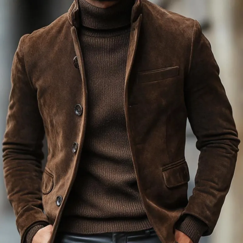 Men's Vintage Stand Collar Suede Slim Short Blazer 07476894M sold by Manly product image thumbnail 3