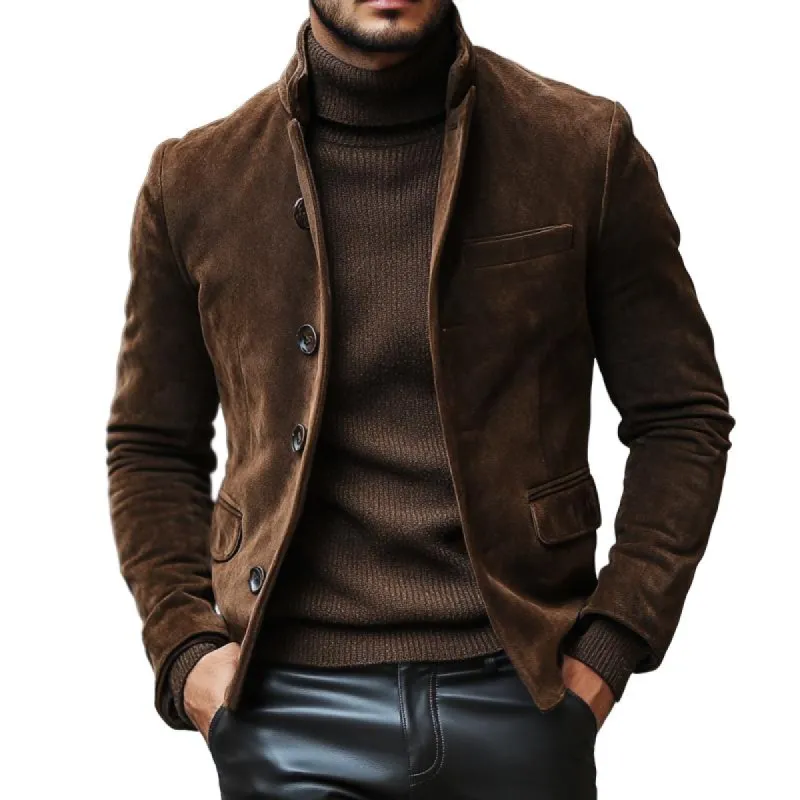 Men's Vintage Stand Collar Suede Slim Short Blazer 07476894M sold by Manly