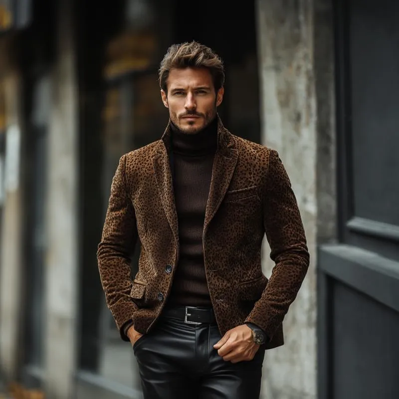 Men's Vintage Notched Lapel Leopard Suede Slim Blazer 25236921M sold by Manly product image thumbnail 3