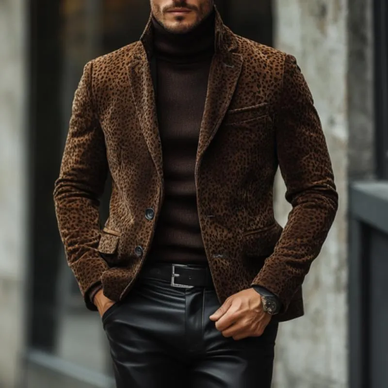Men's Vintage Notched Lapel Leopard Suede Slim Blazer 25236921M sold by Manly product image thumbnail 2