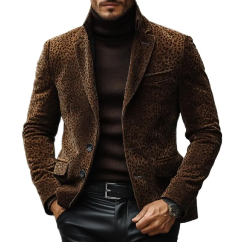 Men's Vintage Notched Lapel Leopard Suede Slim Blazer 25236921M sold by Manly