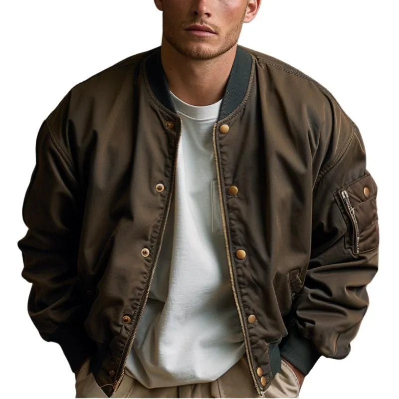 Men's Retro Loose Casual Baseball Jacket 46165515F sold by Manly