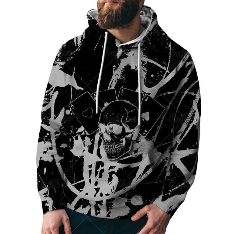 Men's Poker Print Loose Hoodie 53242985U made by Manly