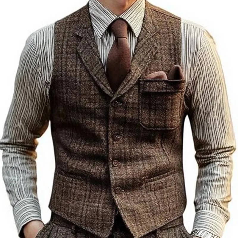 Men's Retro Lapel Check Vest 45795218U sold by Manly product image thumbnail 2