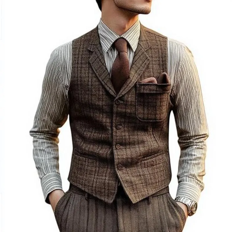 Men's Retro Lapel Check Vest 45795218U sold by Manly