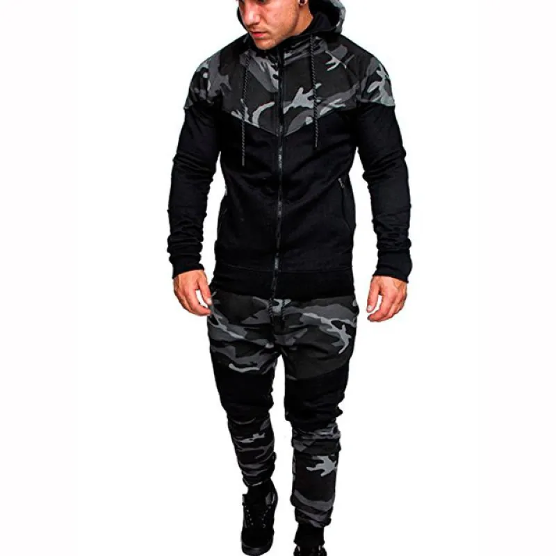 Men's Camouflage Colorblock Hooded Sweatshirt and Pants Set 41967042U sold by Manly