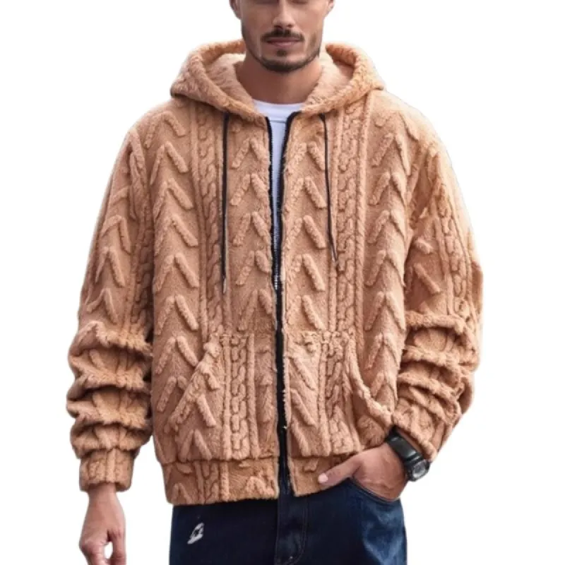 Men's Solid Color Plush Warm Hooded Coat 73513886Y sold by Manly