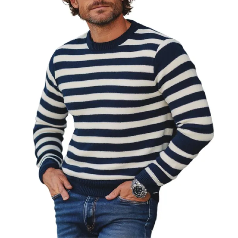 Men's Striped Knit Crew Neck Slim Fit Sweater 14349252Y sold by Manly