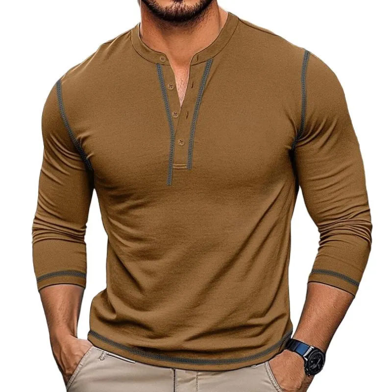 Men's Retro Contrast Color Button Crew Neck Slim FitLong Sleeve T-Shirt 01368832Y sold by Manly