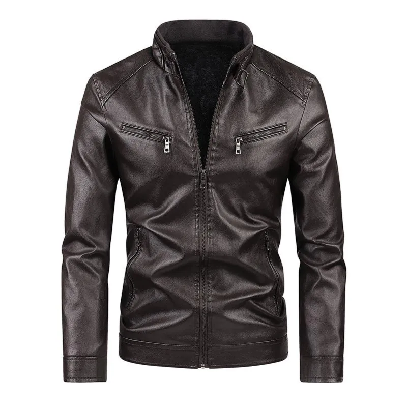 Men's Vintage Zippered Biker Collar Leather Jacket 53976730Y sold by Manly