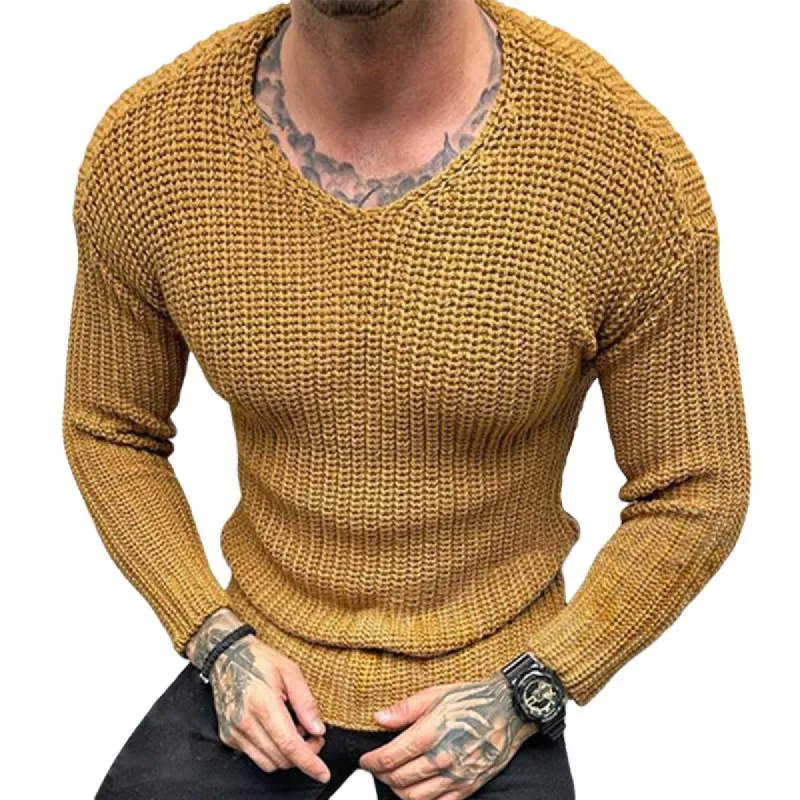Men's Retro Casual Solid Color Round Neck Slim Sweater 47550073TO sold by Manly