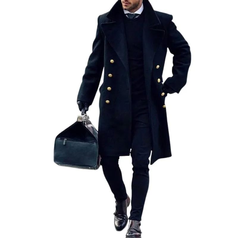 Men's Retro Casual Solid Color Double Breasted Mid-Length Coat 65230827TO sold by Manly
