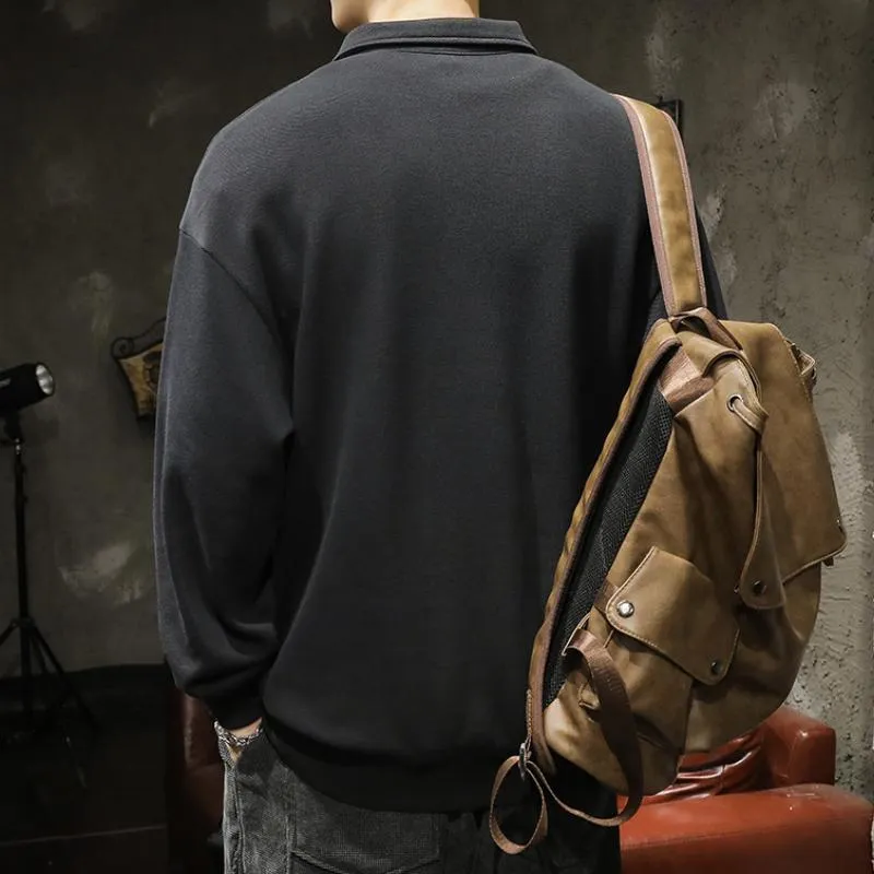 Men's Retro Casual Solid Color Polo Lapel Pocket Sweatshirt 78523068TO sold by Manly product image thumbnail 4