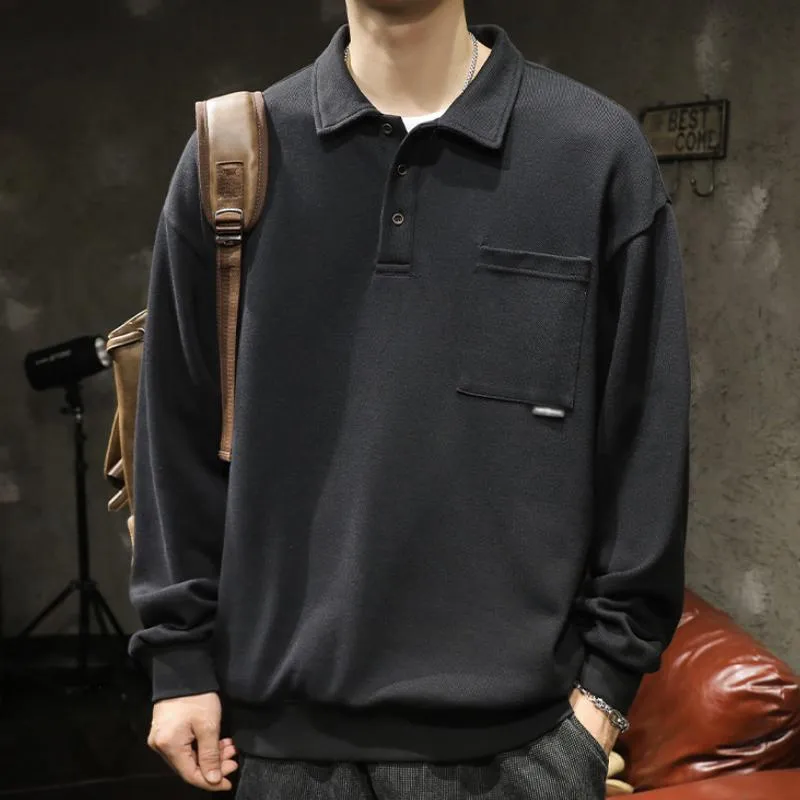 Men's Retro Casual Solid Color Polo Lapel Pocket Sweatshirt 78523068TO sold by Manly product image thumbnail 3