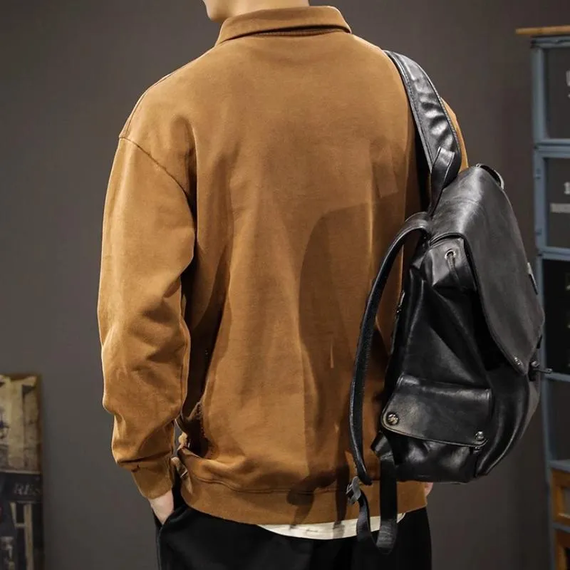 Men's Retro Casual Solid Color Polo Collar Pocket Sweatshirt 98832045TO sold by Manly product image thumbnail 4