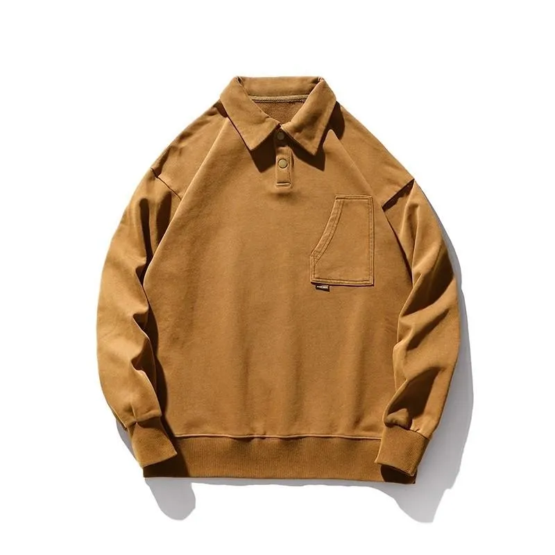 Men's Retro Casual Solid Color Polo Collar Pocket Sweatshirt 98832045TO sold by Manly product image thumbnail 5