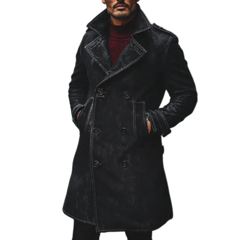 Men's Vintage Washed Distressed Notch Lapel Double-breasted Denim Coat 37744144M sold by Manly