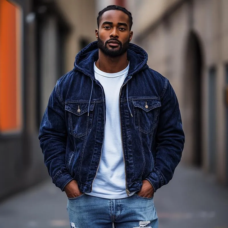 Men's Vintage Washed Distressed Hooded Multi-pocket Zipper Bomber Jacket 82336481M sold by Manly product image thumbnail 3