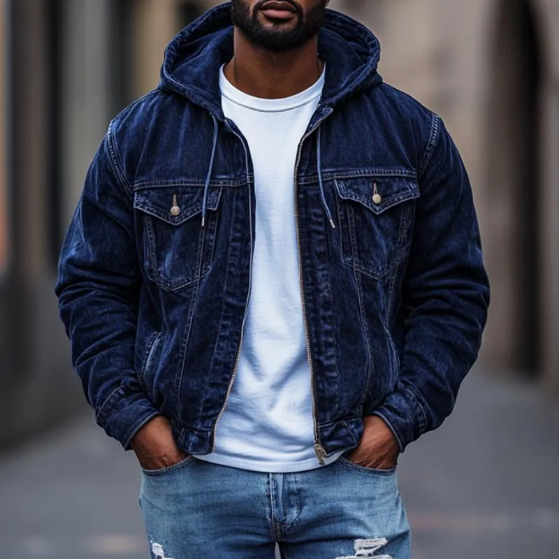 Men's Vintage Washed Distressed Hooded Multi-pocket Zipper Bomber Jacket 82336481M sold by Manly product image thumbnail 2