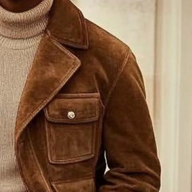 Men's Classic Casual Cropped Button Multi-Pocket Suede Jacket 59643597K sold by Manly product image thumbnail 4