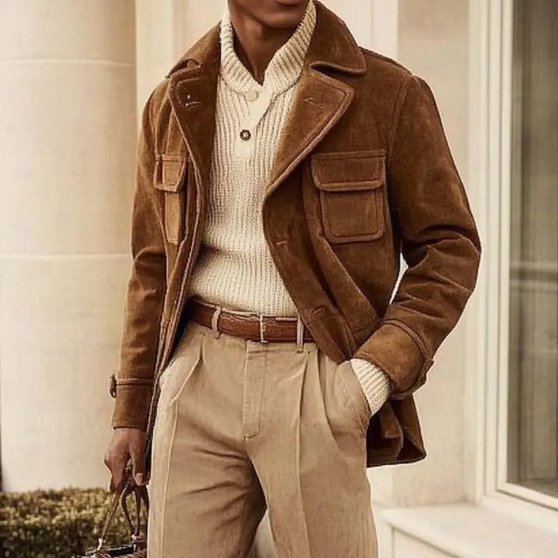 Men's Classic British Style Casual Button Multi-pocket Suede Jacket 49958790K sold by Manly product image thumbnail 2