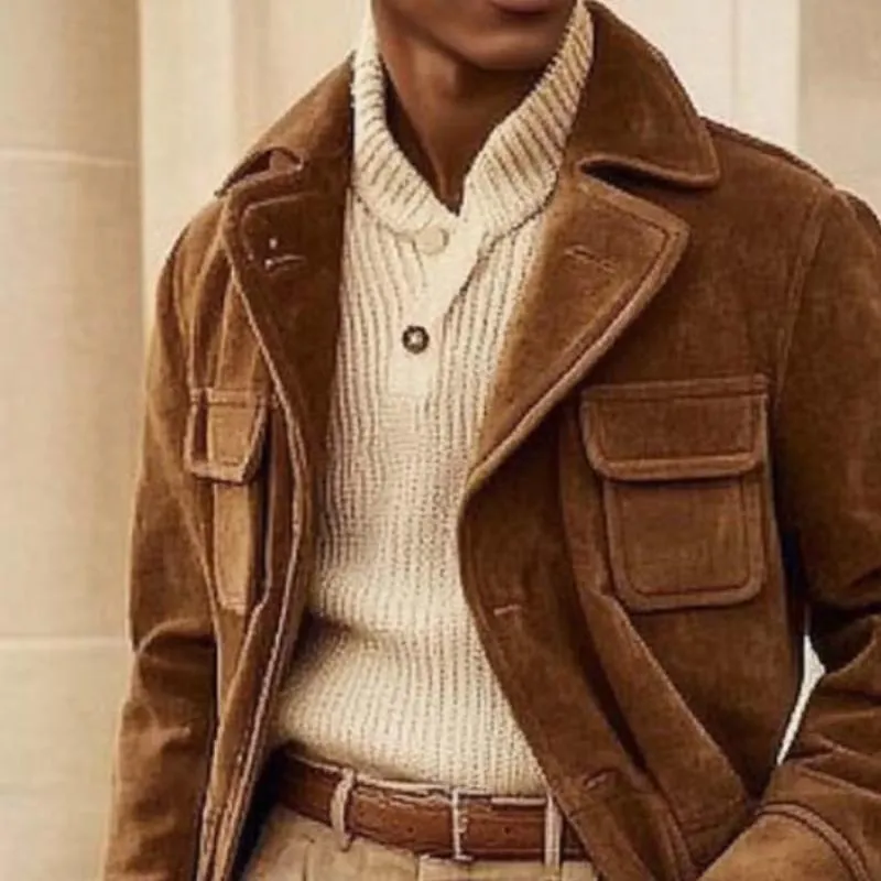 Men's Classic British Style Casual Button Multi-pocket Suede Jacket 49958790K sold by Manly product image thumbnail 3
