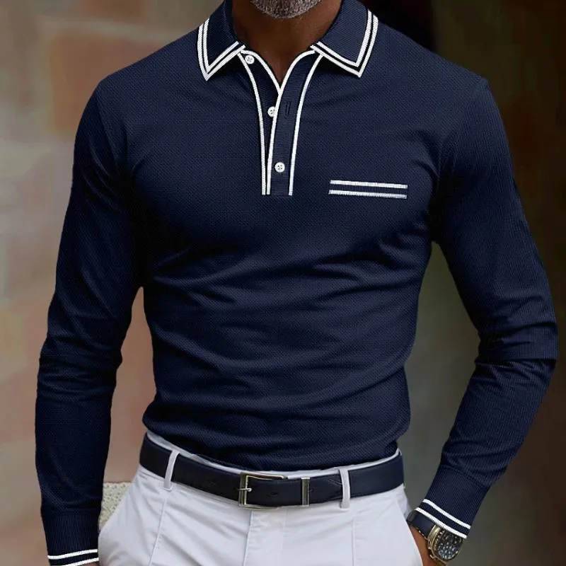 Men's Casual Pique Cotton Lapel Contrast Color Long Sleeve Polo Shirt 49197937M sold by Manly product image thumbnail 2