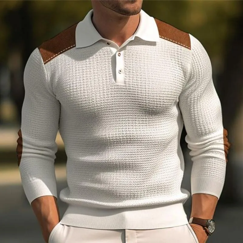 Men's Casual Lapel Suede Patchwork Slim Fit Long Sleeve Polo Shirt 37091964M sold by Manly product image thumbnail 2