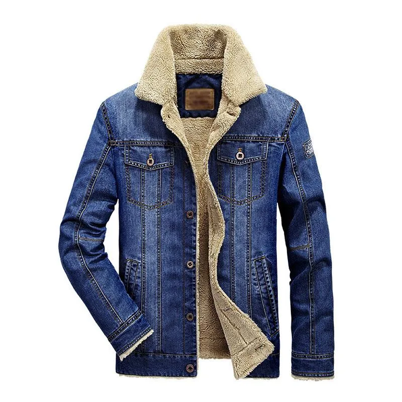 Men's Casual Lapel Slim Fit Fleece Warm Denim Jacket 87776412M sold by Manly product image thumbnail 2