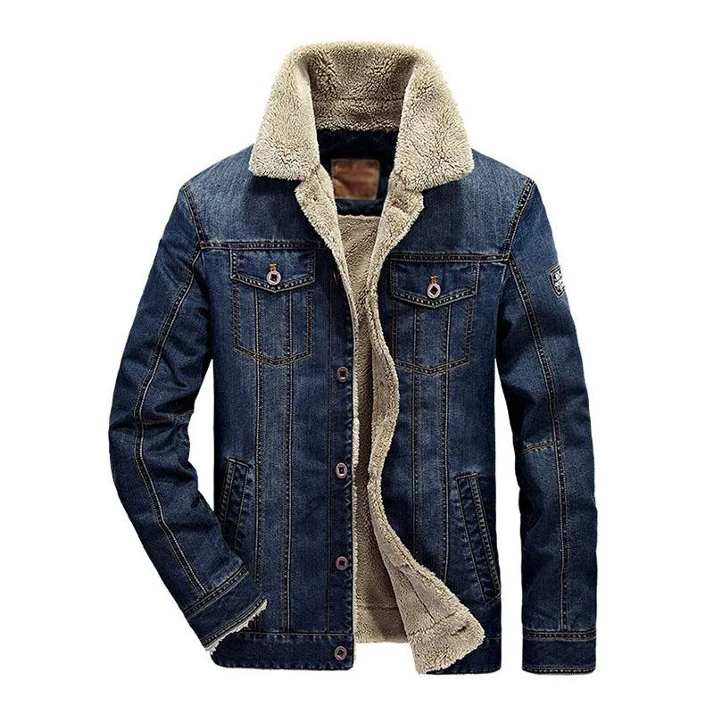 Men's Casual Lapel Slim Fit Fleece Warm Denim Jacket 87776412M sold by Manly product image thumbnail 3