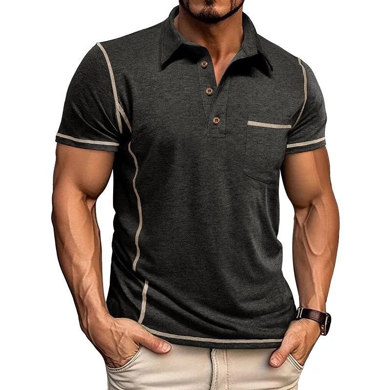 Men's Casual Contrast Lapel Slim Fit Short Sleeve Polo Shirt 79115019M sold by Manly