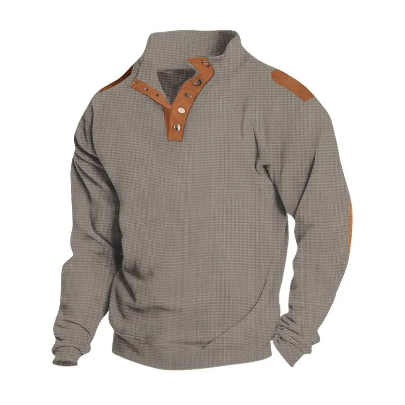 Men's Casual Button Stand Collar Loose Jacquard Tactical Sweatshirt 86150131M made by Manly