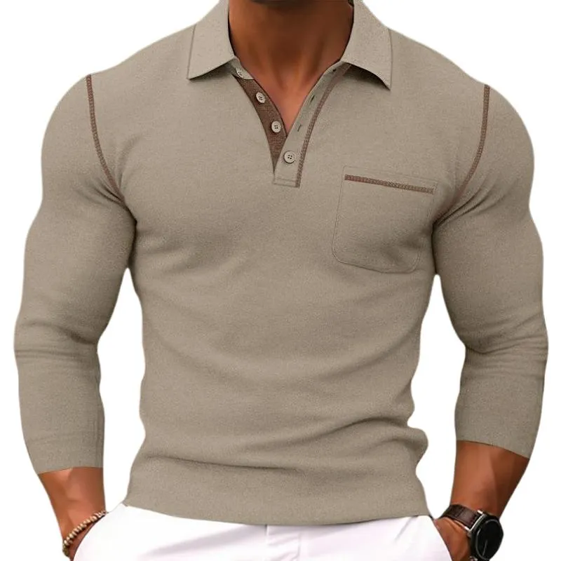Men's Casual Colorblock Lapel Slim Fit Long Sleeve Polo Shirt 24545515M sold by Manly product image thumbnail 2
