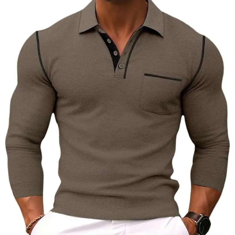 Men's Casual Colorblock Lapel Slim Fit Long Sleeve Polo Shirt 24545515M sold by Manly product image thumbnail 5