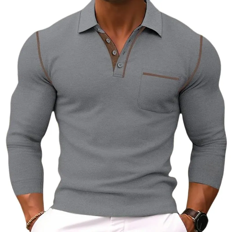 Men's Casual Colorblock Lapel Slim Fit Long Sleeve Polo Shirt 24545515M sold by Manly product image thumbnail 4